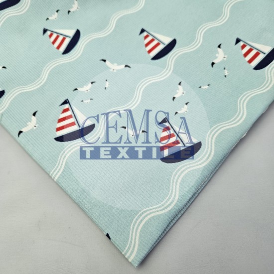 Printed 2x2 Kashkorse Fabric 94% Cot 6% Ea | Sailboat Cemsa Textile