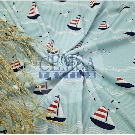 Printed 2x2 Kashkorse Fabric 94% Cot 6% Ea | Sailboat Cemsa Textile