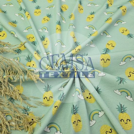 Printed 2x2 Kashkorse Fabric 94% Cot 6% Ea | Pineapple Cemsa Textile