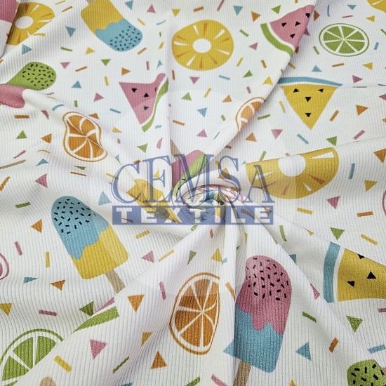 Printed 2x2 Kashkorse Fabric 94% Cot 6% Ea | Ice Cream Cemsa Textile