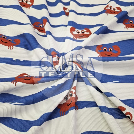 Printed 2x2 Kashkorse Fabric 94% Cot 6% Ea | Crab