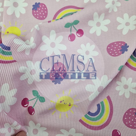 Printed 2x2 Kashkorse Fabric 94% Cot 6% Ea | Strawberry Cemsa Textile