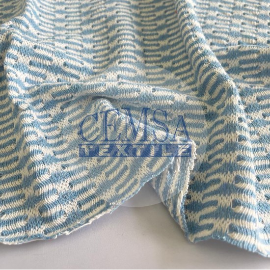 Knitted Jacquard Fabric 65% Cot 25% Pes 10% Acr | Blue Cemsa Textile