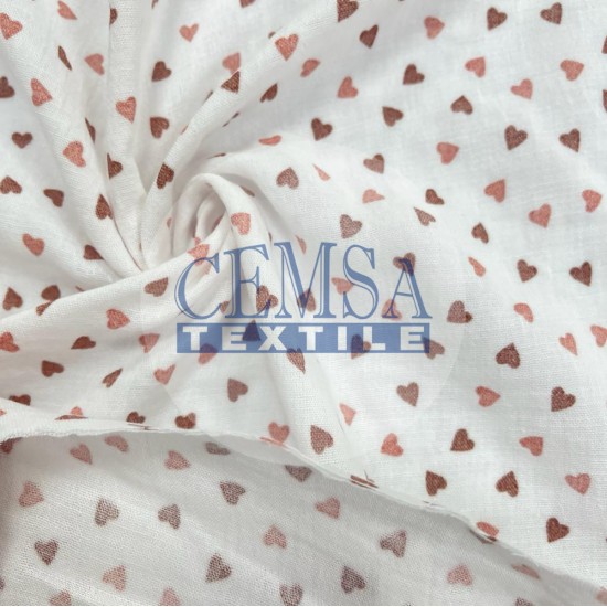 Printed Crinkle Muslin 2CHEARTS Printed Crinkle Double Gauze | 100% Cotton | Hearts