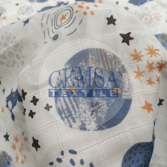 Printed Muslin | 160 cm PM_103 Printed Muslin | 100% Cotton | Bear & Night