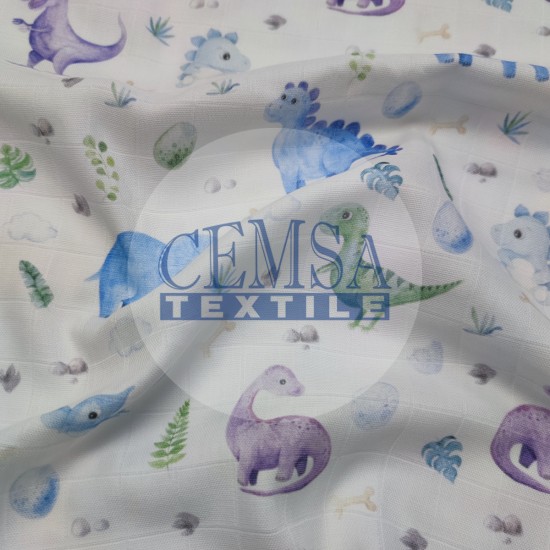 Printed Muslin | 160 cm PM_BD Printed Muslin | 100% Cotton | Baby Dinosaur