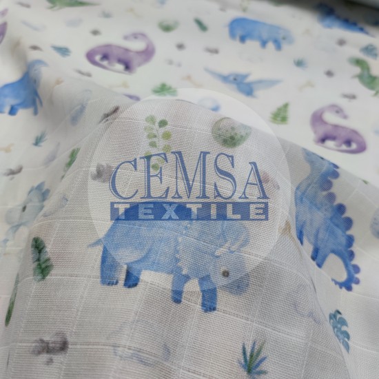 Printed Muslin | 160 cm PM_BD Printed Muslin | 100% Cotton | Baby Dinosaur