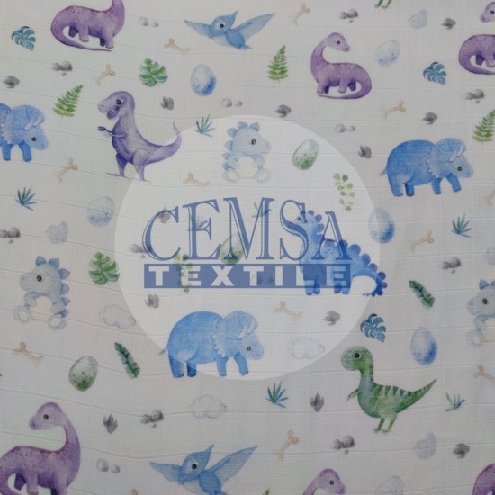 Printed Muslin | 160 cm PM_BD Printed Muslin | 100% Cotton | Baby Dinosaur