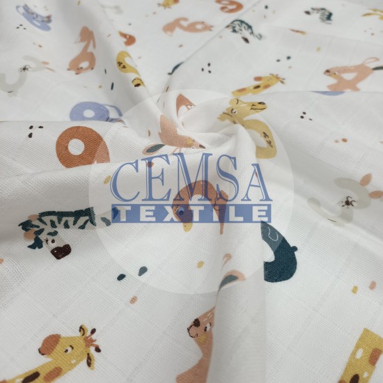 Printed Muslin | 160 cm PM_AFN Printed Muslin | 100% Cotton | Animal Figure Number