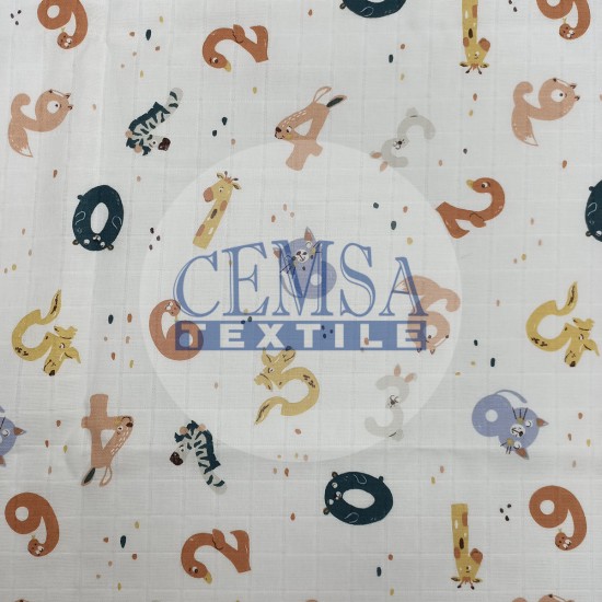 Printed Muslin | 100% Cotton | Animal Figure Number Cemsa Textile