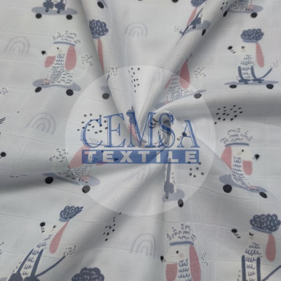 Printed Muslin | 100% Cotton | Skater Dog Cemsa Textile