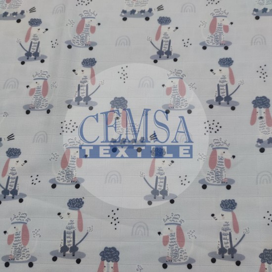 Printed Muslin | 100% Cotton | Skater Dog Cemsa Textile