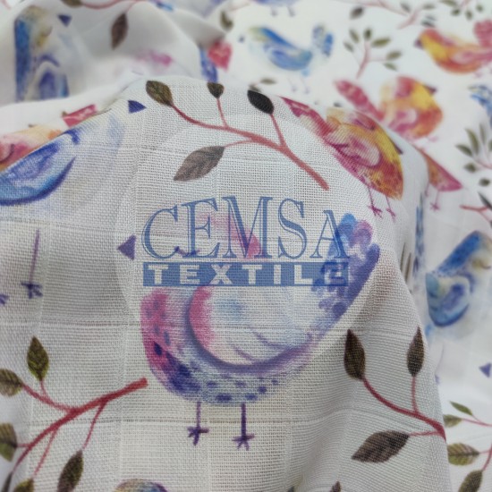 Printed Muslin | 100% Cotton | Birds Cemsa Textile