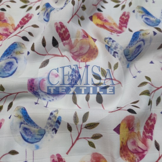 Printed Muslin | 160 cm PM_B Printed Muslin | 100% Cotton | Birds