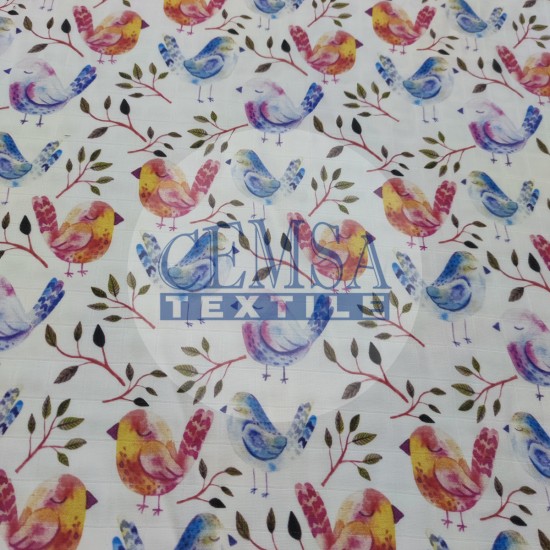 Printed Muslin | 100% Cotton | Birds Cemsa Textile