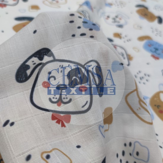 Printed Muslin | 100% Cotton | Cute Dogs Cemsa Textile