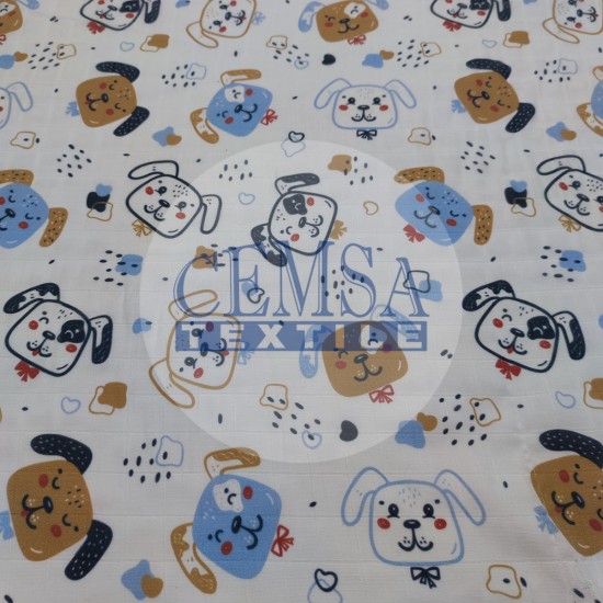 Printed Muslin | 100% Cotton | Cute Dogs Cemsa Textile