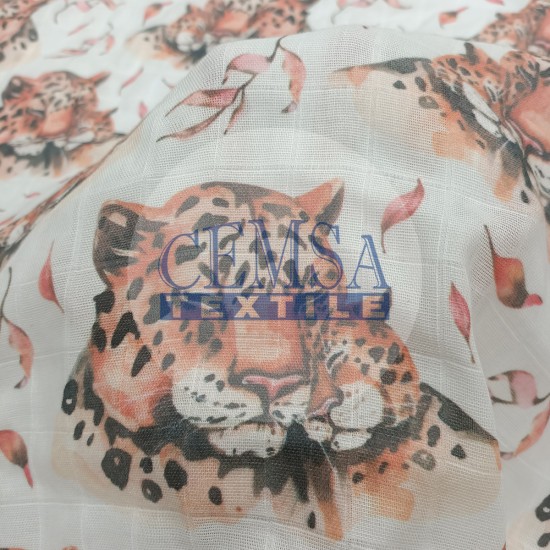 Printed Muslin | 100% Cotton | Mother Cup Tiger Cemsa Textile