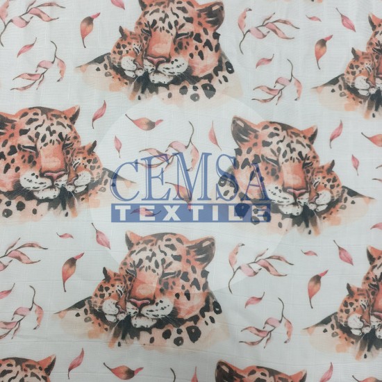 Printed Muslin | 100% Cotton | Mother Cup Tiger Cemsa Textile