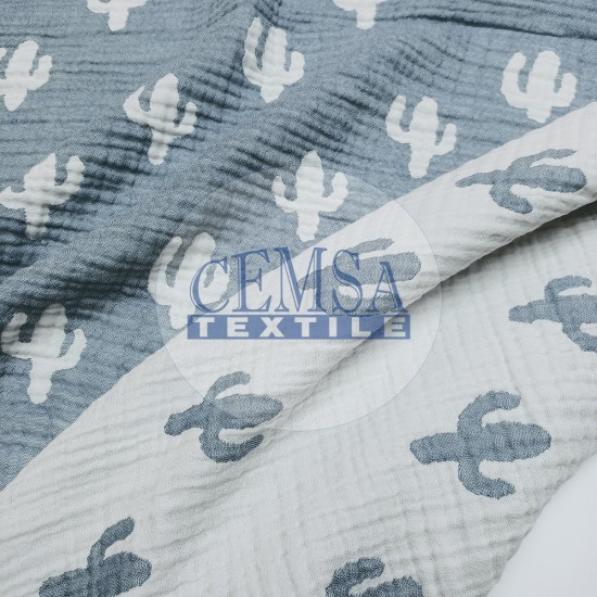 Jacquard Multi Muslin | 100% Cotton | Blue Cactus Cemsa Textile