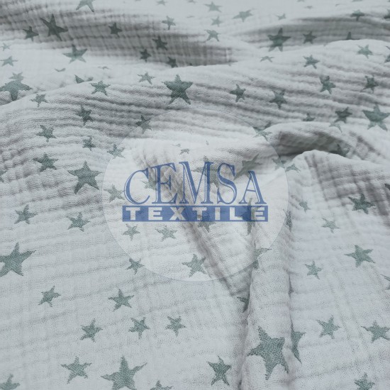 Jacquard Multi Muslin | 100% Cotton | Green Stars Cemsa Textile