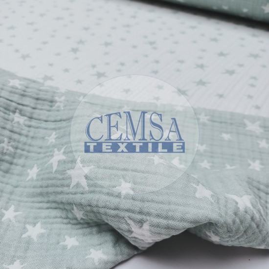 Jacquard Multi Muslin | 100% Cotton | Green Stars Cemsa Textile