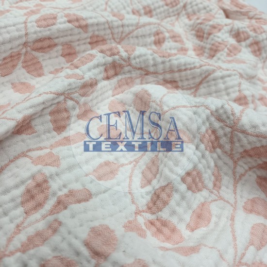 Jacquard Multi Muslin | 100% Cotton | Leaf Coral Cemsa Textile