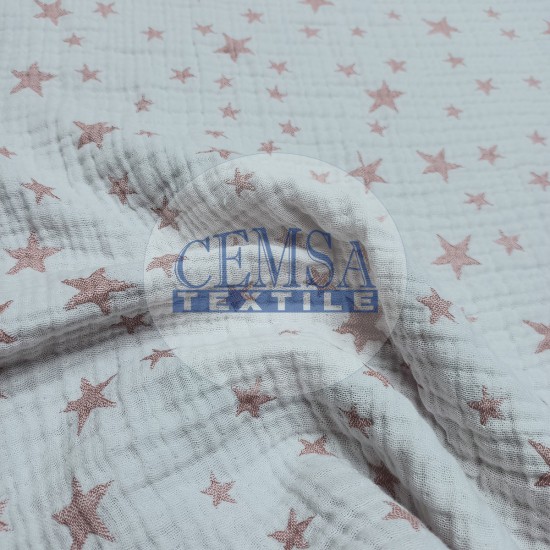 Jacquard Multi Muslin JM-pinkstars Jacquard Multi Muslin | 100% Cotton | Pink Stars