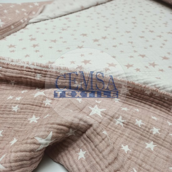 Jacquard Multi Muslin JM-pinkstars Jacquard Multi Muslin | 100% Cotton | Pink Stars