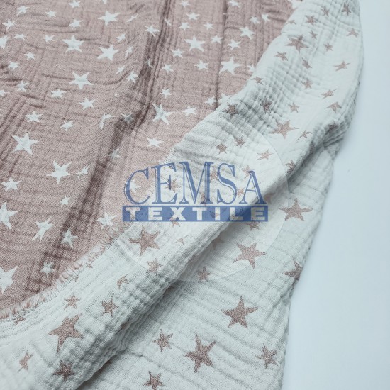 Jacquard Multi Muslin | 100% Cotton | Pink Stars Cemsa Textile