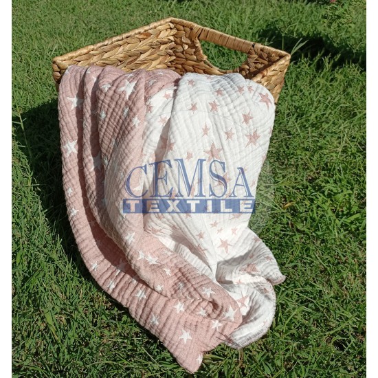 Jacquard Multi Muslin | 100% Cotton | Pink Stars Cemsa Textile