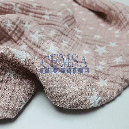 Jacquard Multi Muslin JM-pinkstars Jacquard Multi Muslin | 100% Cotton | Pink Stars