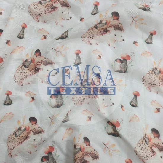 Printed Muslin | 100% Cotton | Autumn Hedgehog Cemsa Textile