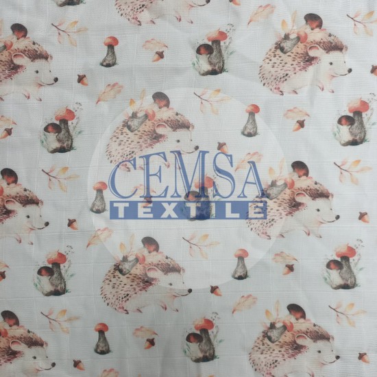 Printed Muslin | 100% Cotton | Autumn Hedgehog Cemsa Textile