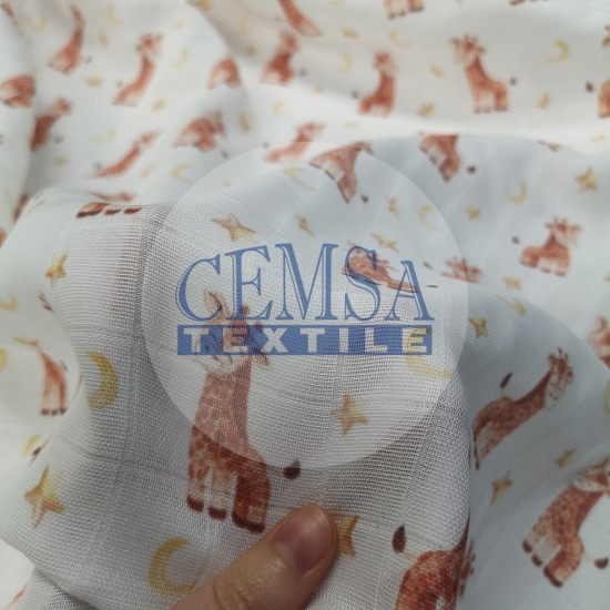 Printed Muslin | 100% Cotton | Little Giraffe Cemsa Textile