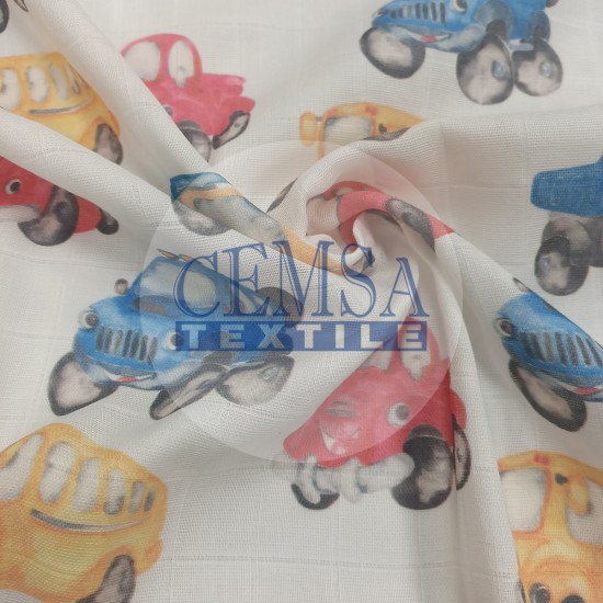 Printed Muslin | 100% Cotton | Watercolor Cars Cemsa Textile