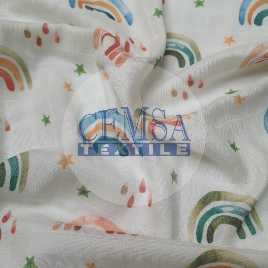 Printed Muslin | 100% Cotton | Colorful Rainbow Cemsa Textile