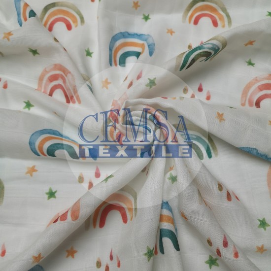 Printed Muslin | 160 cm PM_CR Printed Muslin | 100% Cotton | Colorful Rainbow