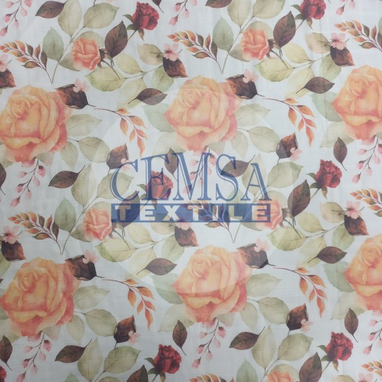 Printed Muslin | 100% Cotton | Orange Rose Cemsa Textile