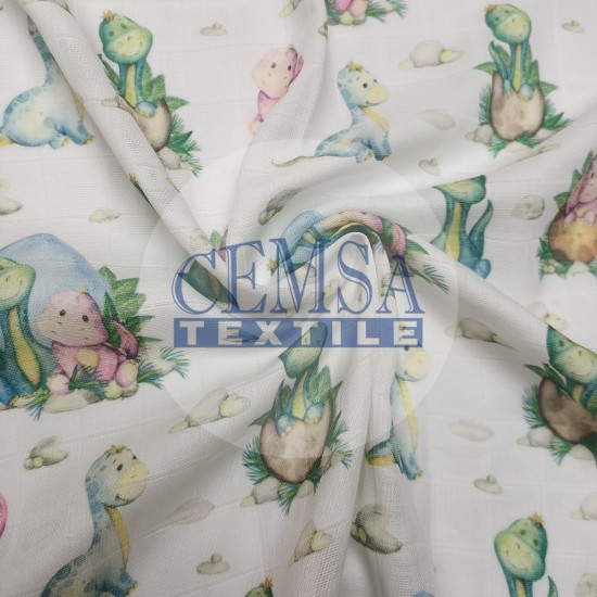 Printed Muslin | 100% Cotton | Grenn Baby Dinosaur Cemsa Textile