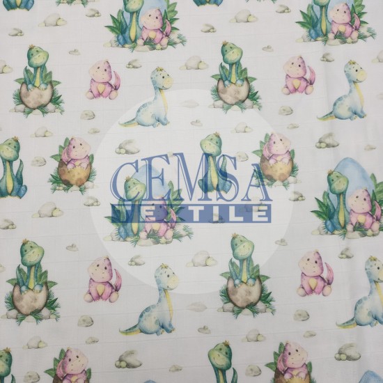 Printed Muslin | 100% Cotton | Grenn Baby Dinosaur Cemsa Textile