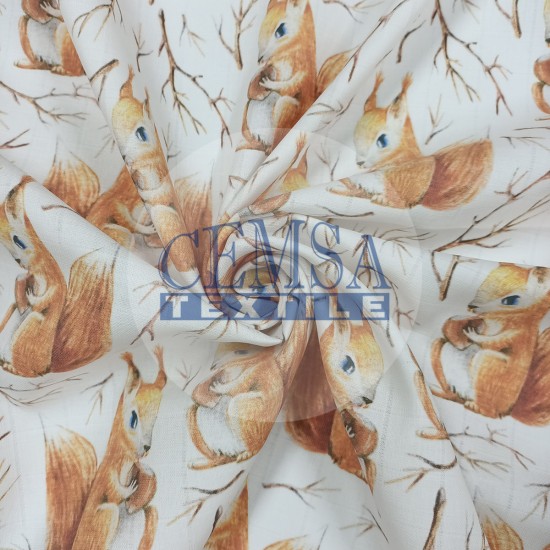 Printed Muslin | 100% Cotton | Squirrel Cemsa Textile