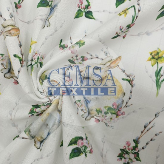 Printed Muslin | 180 cm PM_RBBT Printed Muslin | 100% Cotton | Rabbit