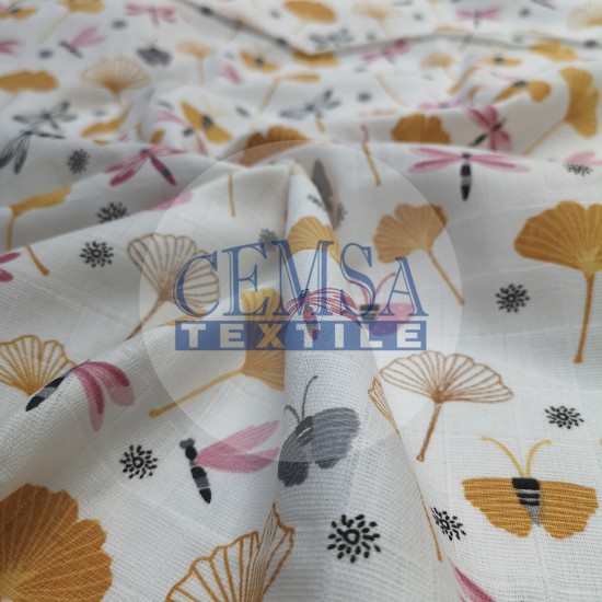 Printed Muslin | 100% Cotton | Dragonfly Cemsa Textile