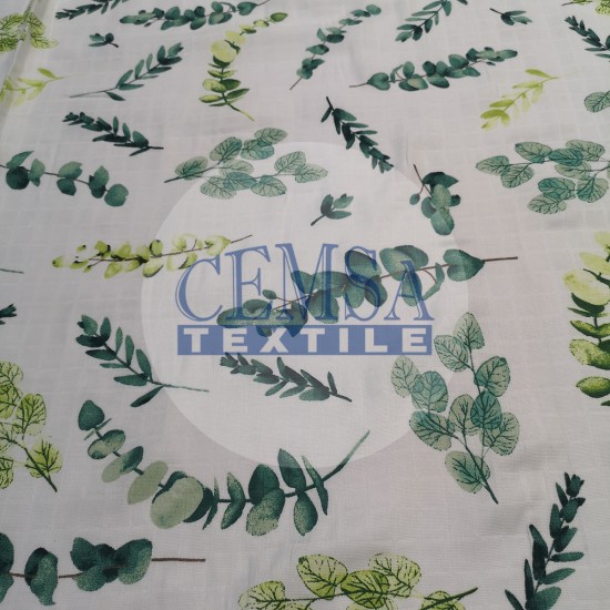 Printed Muslin | 100% Cotton | Green Leaf Cemsa Textile