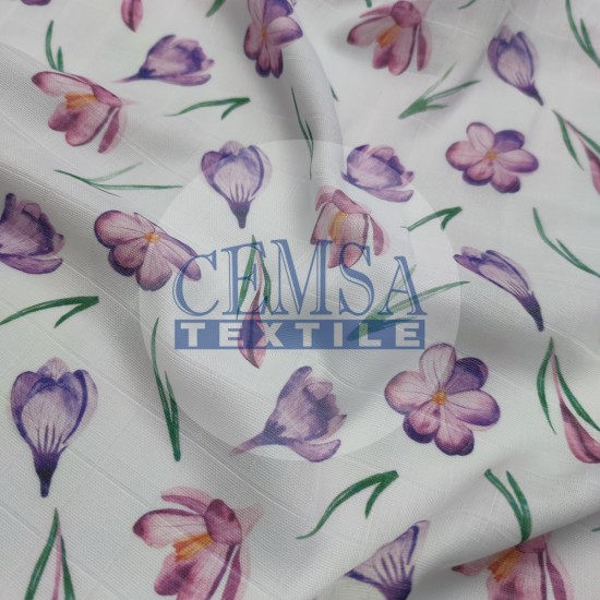 Printed Muslin | 160 cm PM_CF Printed Muslin | 100% Cotton | Crocus Flower