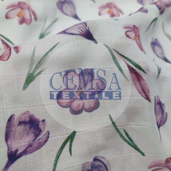 Printed Muslin | 100% Cotton | Crocus Flower Cemsa Textile