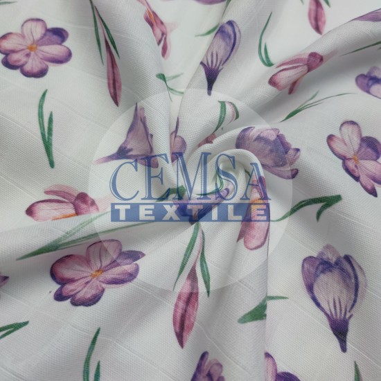 Printed Muslin | 100% Cotton | Crocus Flower Cemsa Textile