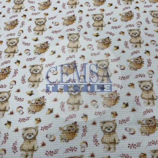 Printed Knitted Waffle 100% Cotton | Bear Cemsa Textile