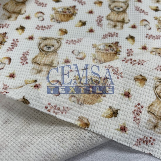 Printed Knitted Waffle 100% Cotton | Bear Cemsa Textile